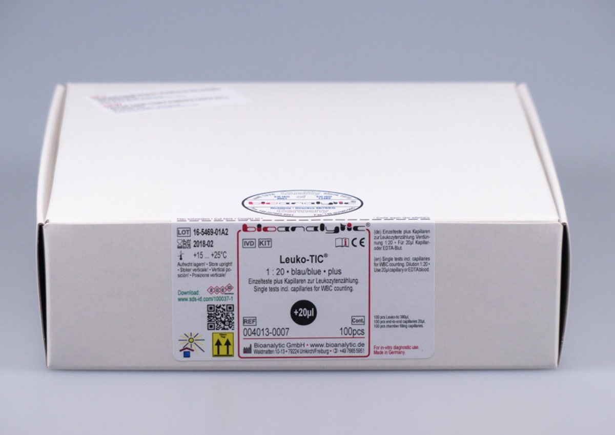 Bioanalytic Leuko-TIC® Kapillaren 1:20 'blau' (plus) 100 Stück Bioanalytic Leuko-TIC® Kapillaren 1:20 'blau' (plus) 100 Stück